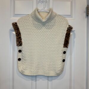 Aspen Kids Cream Cable Knit Turtleneck Poncho Leopard‎ Faux Fur Size 7/8 (M)
